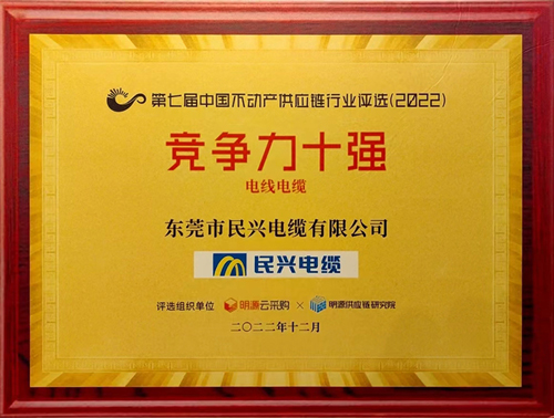莞企拉斯维加斯9888电缆荣登2022年中国不动产供应链行业竞争力十强